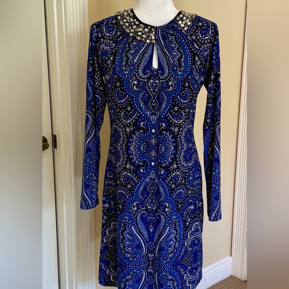 NWT Inc. bejeweled dress Sz S blue floral